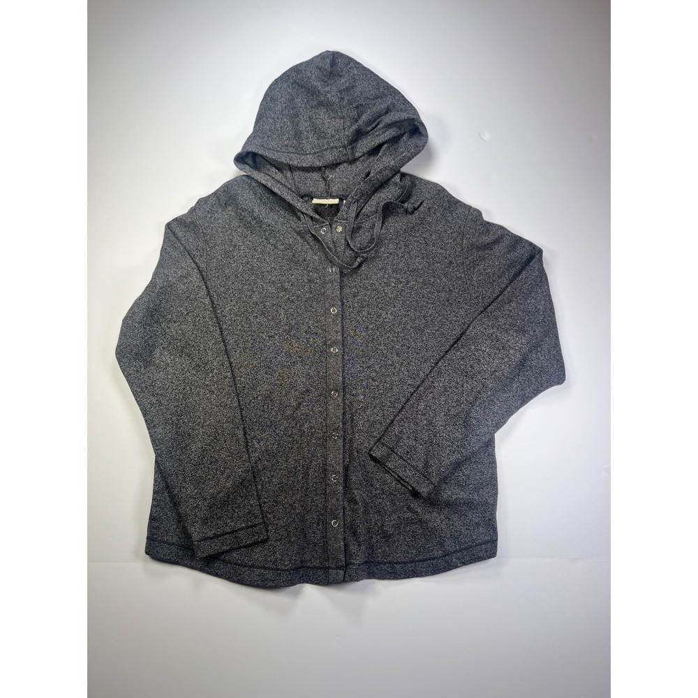 L.L. Bean Hoodie Cardigan Women L Grey Marled Snap Front 100% Cotton 0KF75